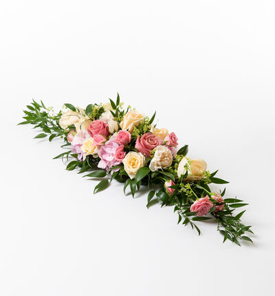 Rosa og fersken avlang borddekorasjon medium Rosa og fersken avlang borddekorasjon medium